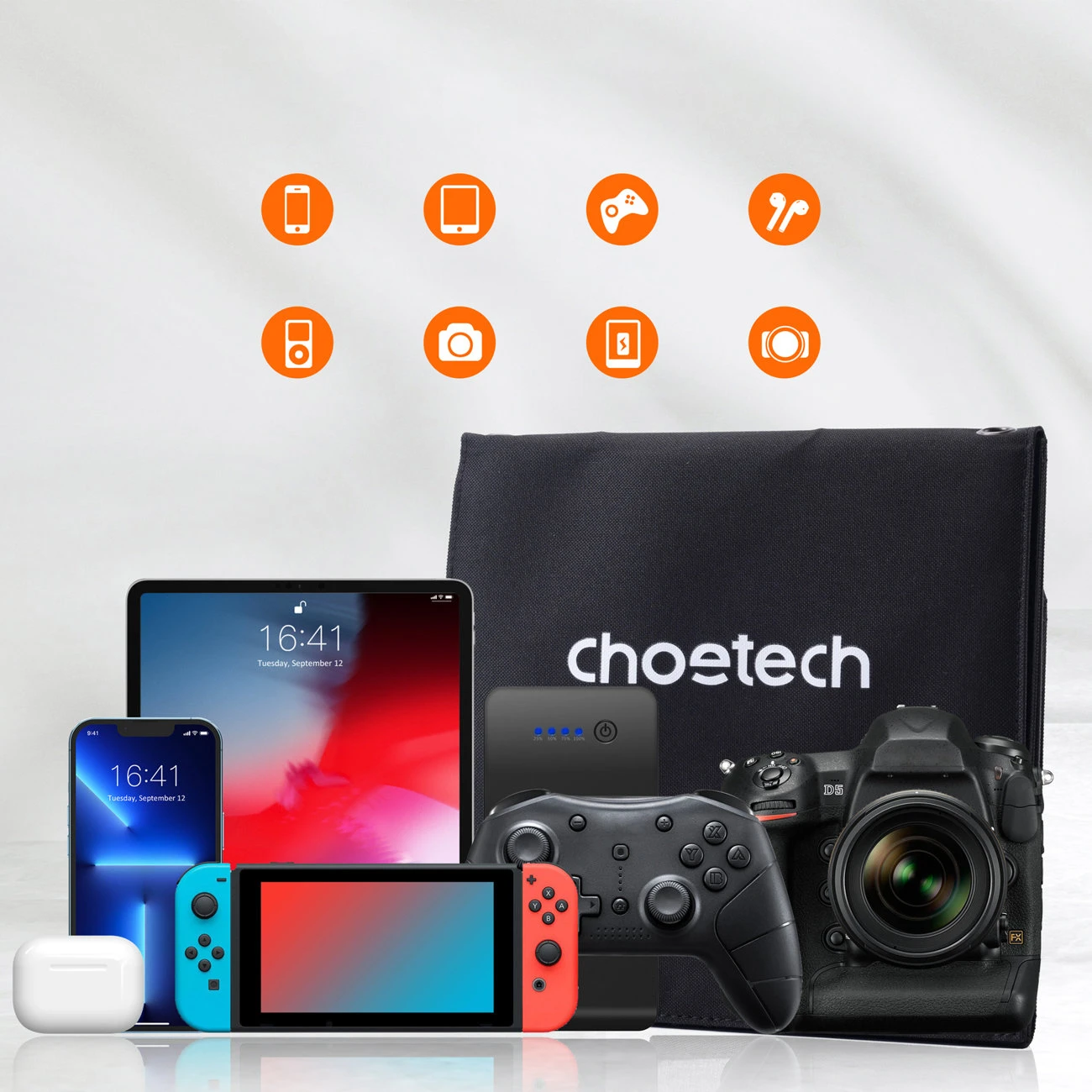 Sulankstomas saulės įkroviklis Choetech SC005 22W 2xUSB (juodas)