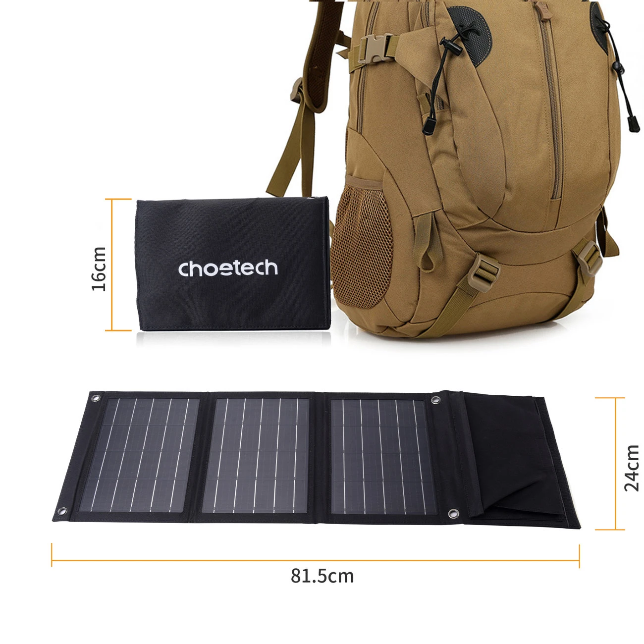 Sulankstomas saulės įkroviklis Choetech SC005 22W 2xUSB (juodas)