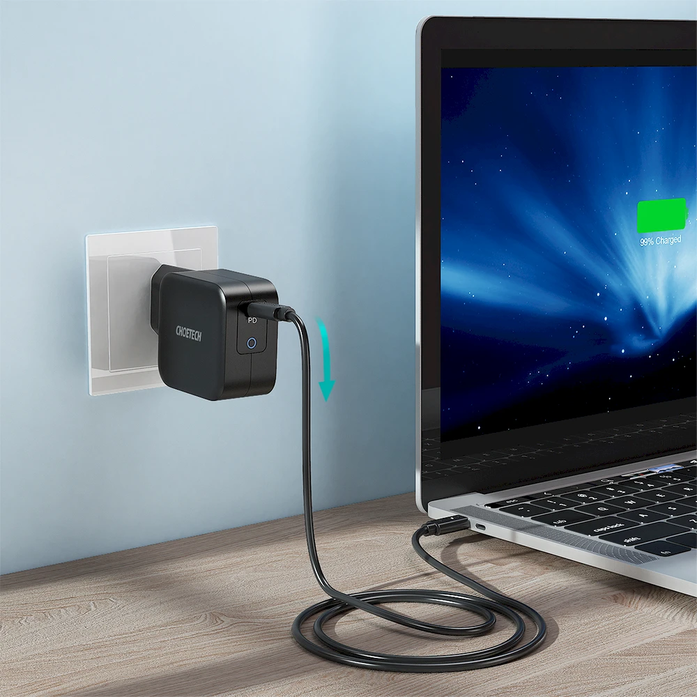 Extra Digital Kroviklis CHOETECH GaN USB Type-C + Type-C laidas, 61W, PD, 1,8m