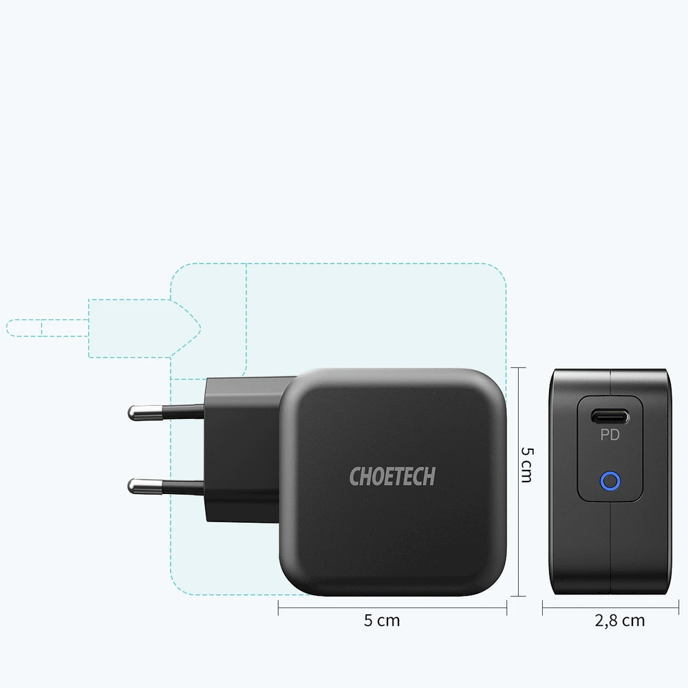 Extra Digital Kroviklis CHOETECH GaN USB Type-C + Type-C laidas, 61W, PD, 1,8m