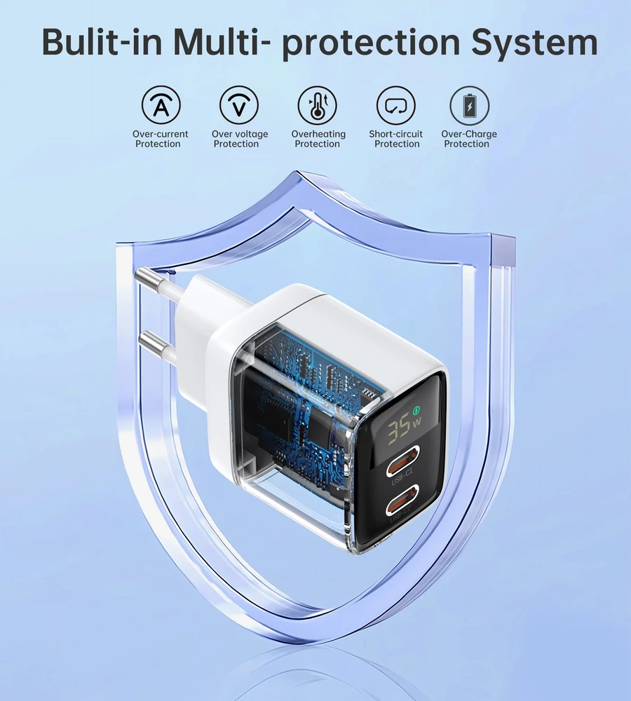 Kroviklis CHOETECH GaN 2xUSB Type-C: 35W, PD