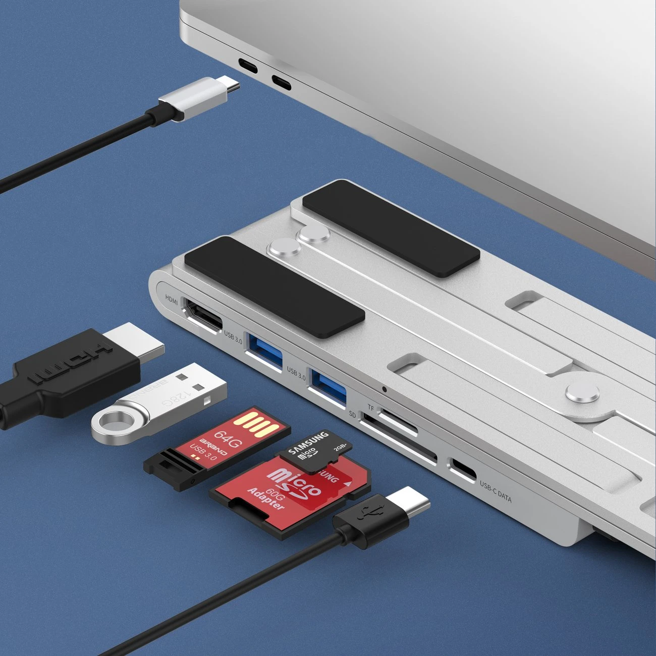 Nešiojamo kompiuterio stovas CHOETECH su 7 prievadų USB Type-C šakotuvu