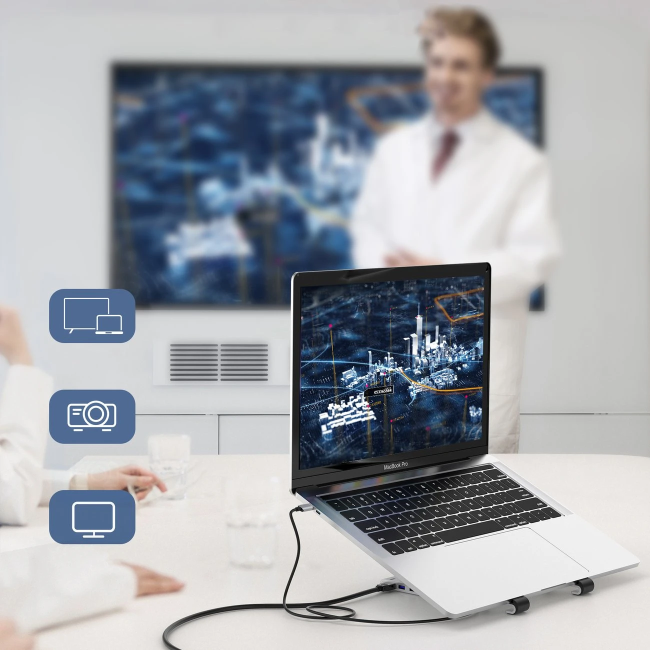 Nešiojamo kompiuterio stovas CHOETECH su 7 prievadų USB Type-C šakotuvu