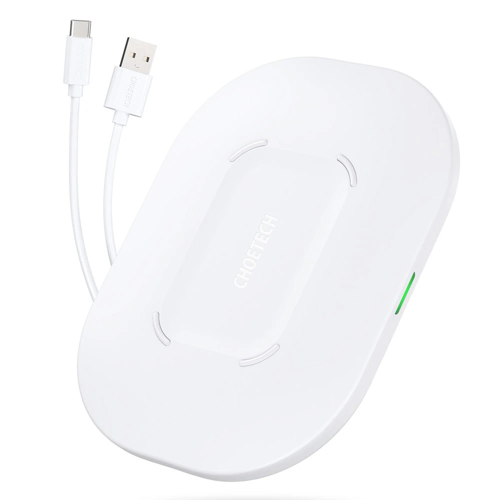 „Choetech“ belaidžio greito įkroviklio rinkinys 15 W LED baltas (T550-F) + USB įkroviklis 18 W maitinimo šaltinis baltas (Q5003-EU) + maitinimo laidas (AC)