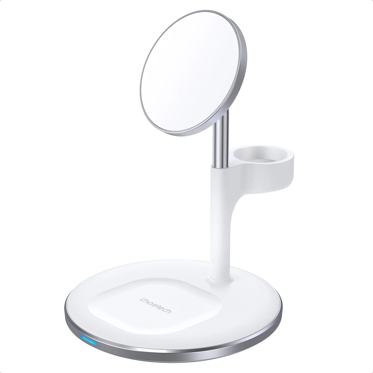 Belaidis įkroviklis CHOETECH, 15W, 3in1, magnetinis, baltas su stovu