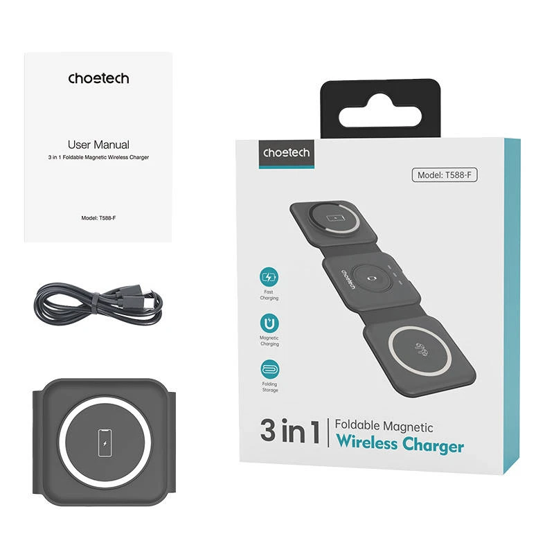 Choetech T588-F 3in1 magnetinis belaidis įkroviklis 15W (juodas)