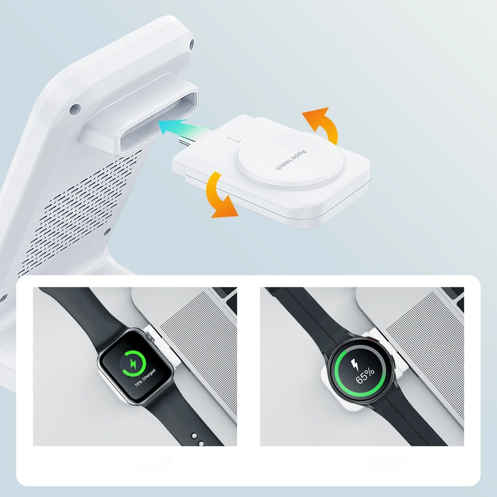 Belaidis įkroviklis CHOETECH, 15W, 3in1, baltas su stovu