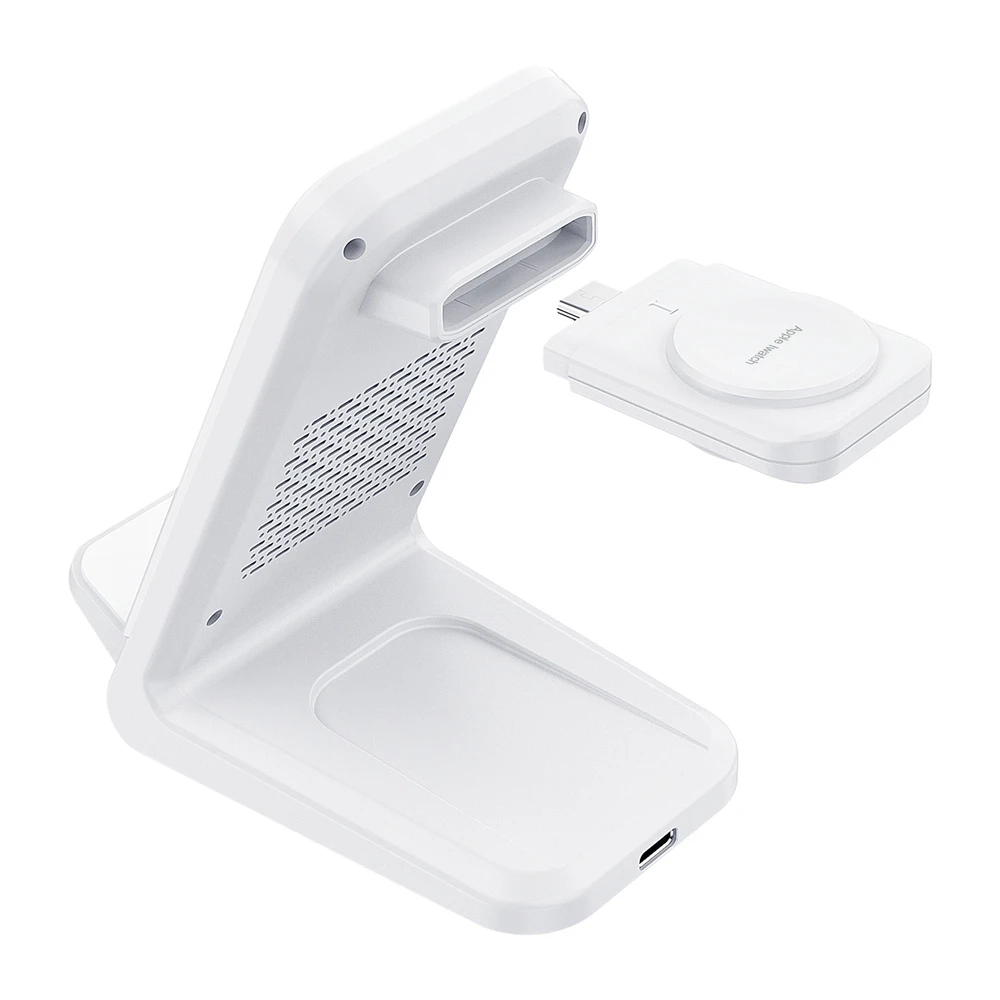 Belaidis įkroviklis CHOETECH, 15W, 3in1, baltas su stovu
