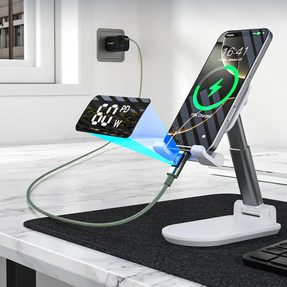 Choetech XCC-1068 duomenų perdavimo ir įkrovimo kabelis | USB-C į USB-C | PD | 60 W | su LED ekranu | 1,2 m | žalias