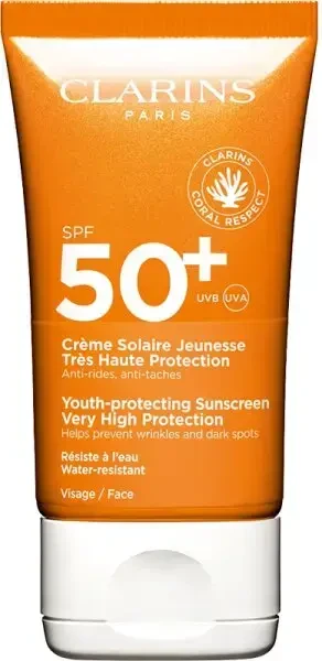 Clarins Youth-Protecting Sunscreen Very High Protection SPF 50+ apsauginis veido kremas nuo saulės, 50 ml