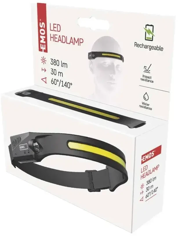 LED žibinuvėlis ant galvos įkraunamas, LED, šoninis 380lm, EMOS