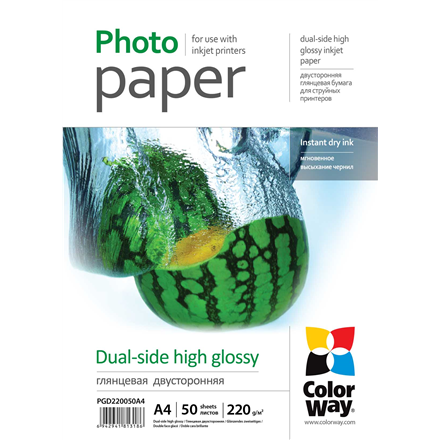 „ColorWay“ blizgus dvipusis fotopopierius, A4, 220 g/m2, 50 lapų