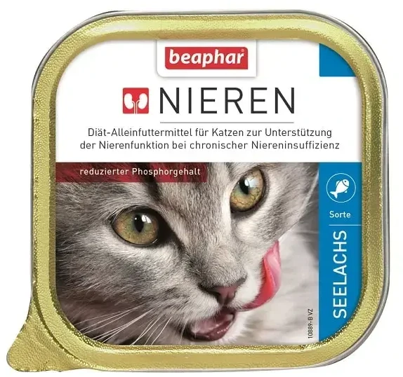 Pilnvērtīga diētiska kaķu barība (pastēte) : Beaphar NIERDIEET SEELACHS 100G .