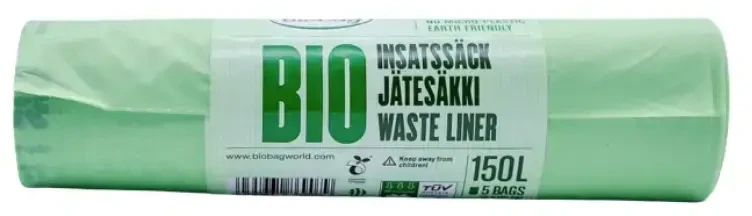 Compostable garbage bags BioBag 125/150L (5 pcs. per roll) 35mkr. 75x 115cm žalias