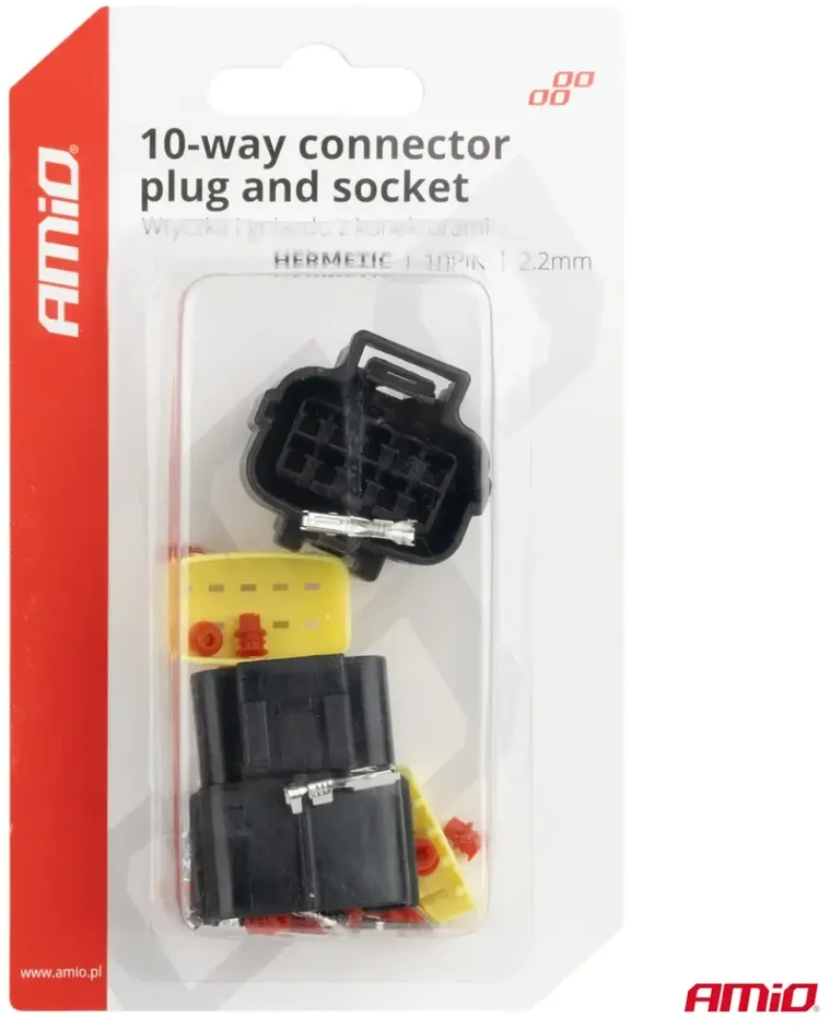 Vandeniui atspari 10 kontaktų elektros jungtis, 2,2 mm AMIO-04351