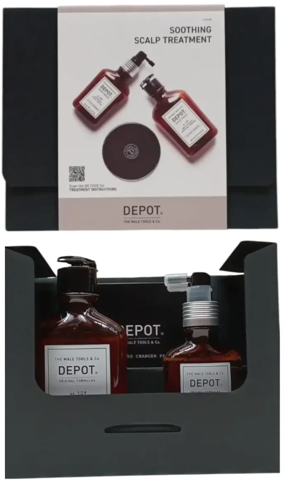 Vartotojų rinkinys G Depot: 200 plaukų procedūrų Nr. 209 raminamasis plaukų losjonas, 100 ml + 100 plaukų valymo priemonių Nr. 109 raminamasis plaukų šampūnas, 250 ml