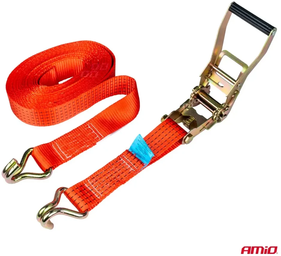 Krovinių tvirtinimo diržas su įtempikliu ir atrama 5000 kg, 3 m x 50 mm, AMIO-03317