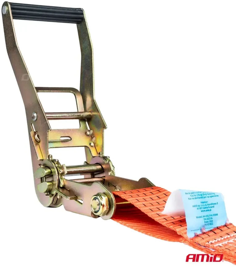Krovinių tvirtinimo diržas su įtempikliu ir atrama 5000 kg, 3 m x 50 mm, AMIO-03317