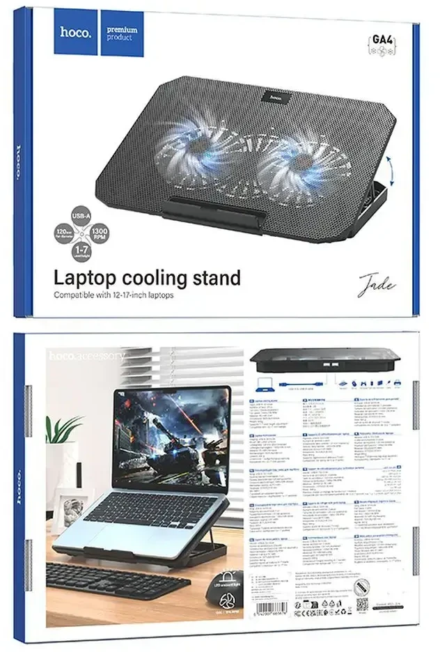 Cooling stand regulated for laptop 2 x USB A LED Hoco GA4 juodas