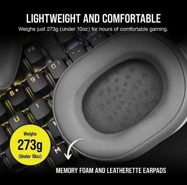 Corsair HS55 žaidimų ausinės, su laidu, su mikrofonu, Baltos