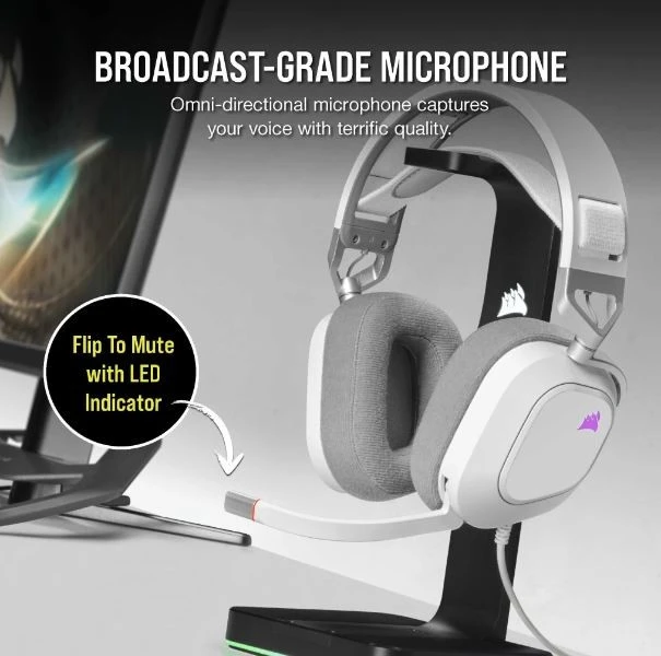 Corsair Ausinės Žaidimams HS80 RGB Su mikrofonu, Baltos, Over-Ear Su laidu