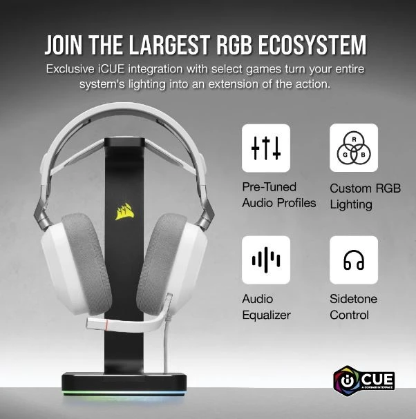 Corsair Ausinės Žaidimams HS80 RGB Su mikrofonu, Baltos, Over-Ear Su laidu