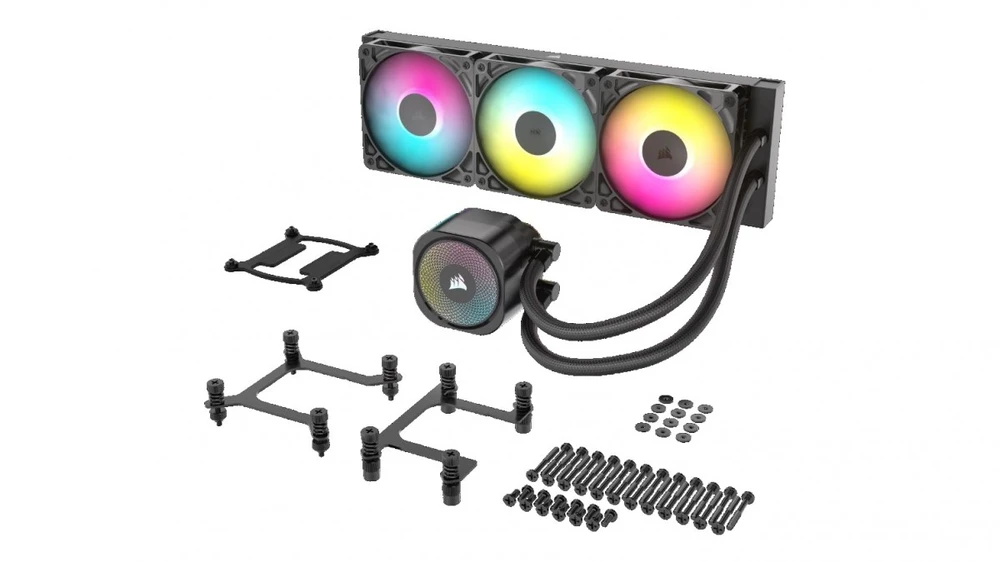 Corsair skysčio aušinimo sistema su RGB ventiliatoriais
