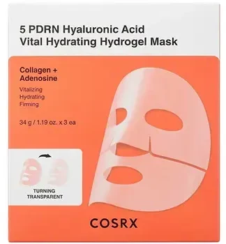 COSRX 5 PDRN Hyaluronic Acid Vital Hydrating Hydrogel Mask lakštinė veido kaukė, 3 x 34 g