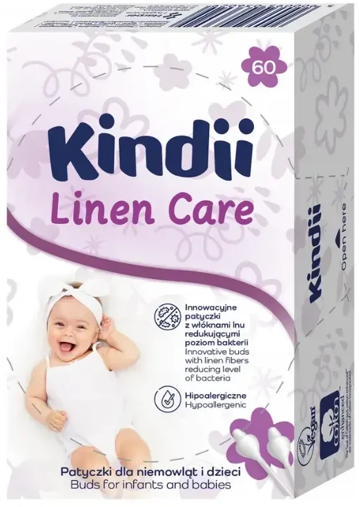 KINDII Lazdelės kūdikiams ir vaikams Lino priežiūra 1 pakuotė - 60 vnt