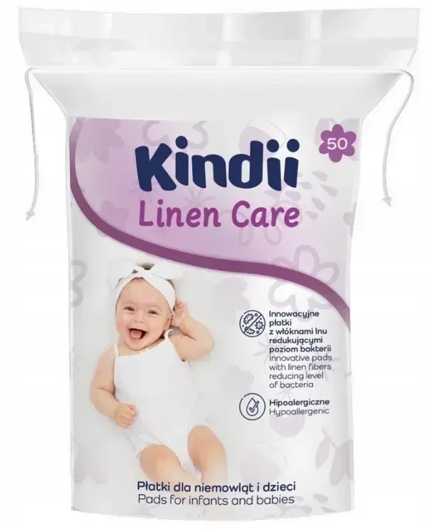 KINDII Kosmetikos įklotai kūdikiams ir vaikams Lino priežiūra 1 pakuotė - 50 vnt