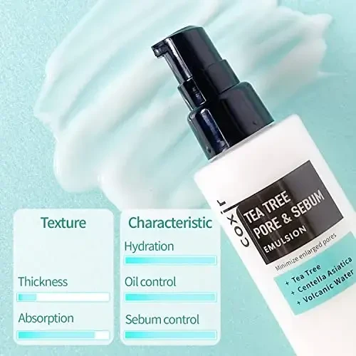 Coxir Tea Tree Pore & Sebum Emulsion emulsija su arbatmedžio ekstraktu riebiai odai kontroliuoti, 100 ml