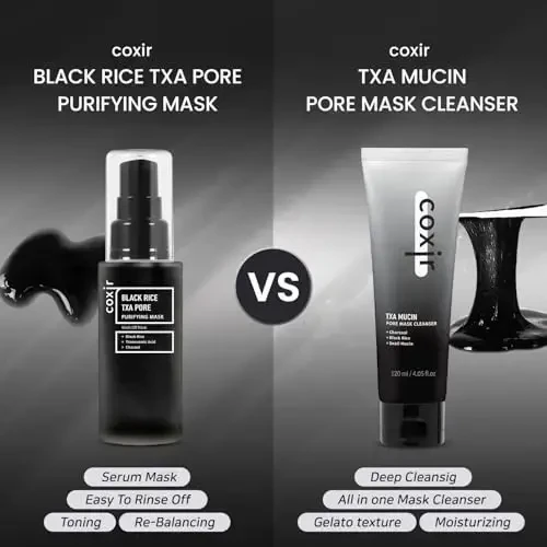 Coxir TXA Mucin Pore Mask Valiklis putojanti kaukė porų valymui su traneksamo rūgštimi ir sraigių mucinu, 120 ml