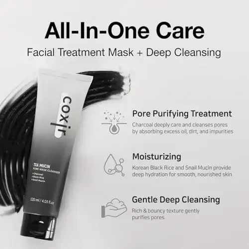 Coxir TXA Mucin Pore Mask Valiklis putojanti kaukė porų valymui su traneksamo rūgštimi ir sraigių mucinu, 120 ml