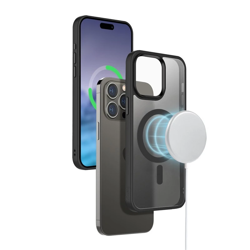 Crong Hybrid Frost MAG Cover - Dėklas iPhone 15 Pro MagSafe (juoda)