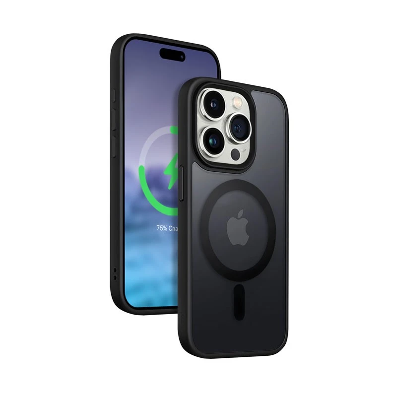 Crong Hybrid Frost MAG Cover - Dėklas iPhone 15 Pro MagSafe (juoda)