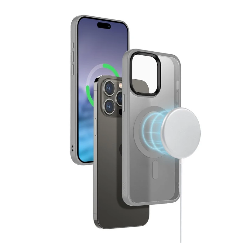 Crong Hybrid Frost MAG Cover - Dėklas iPhone 15 Pro Max MagSafe (pilka)