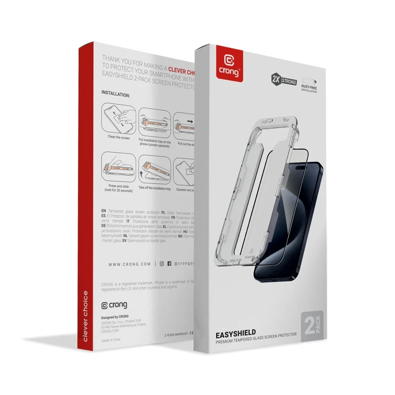 Crong EasyShield 2 vnt. - Apsauginis stiklas skirtas Apple iPhone 16 / Apple iPhone 15 (2 pieces)
