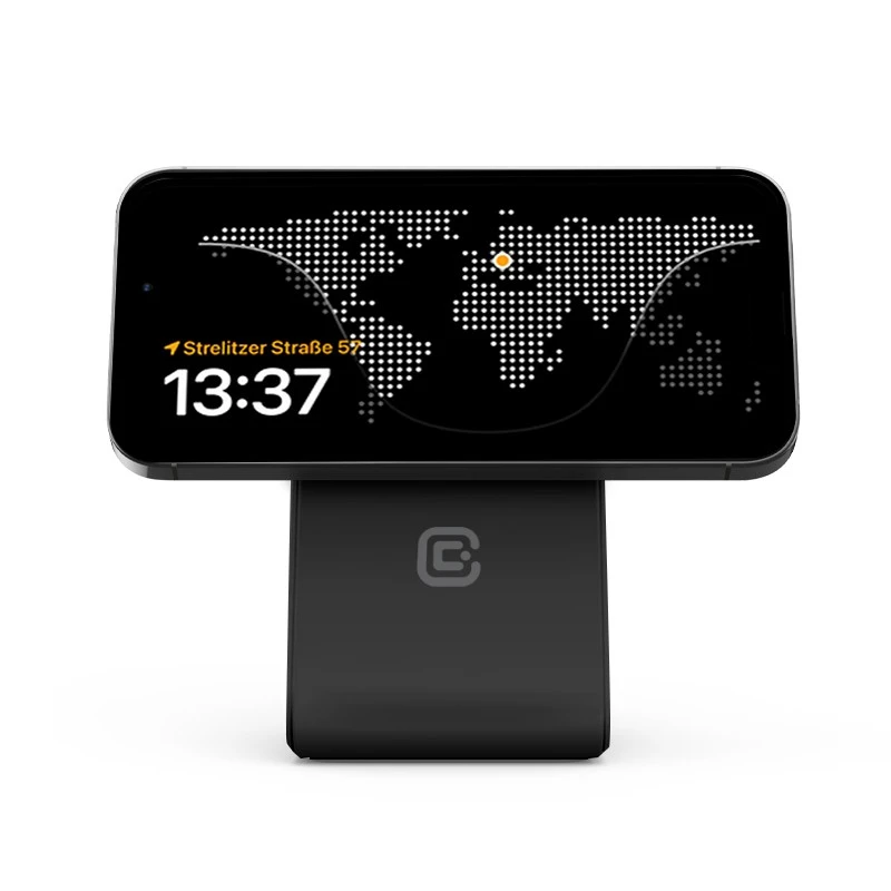 Crong MagSpot Pivot Stand - MagSafe įkroviklis for Apple iPhone, Apple Watch and AirPods Shadow juodos spalvos