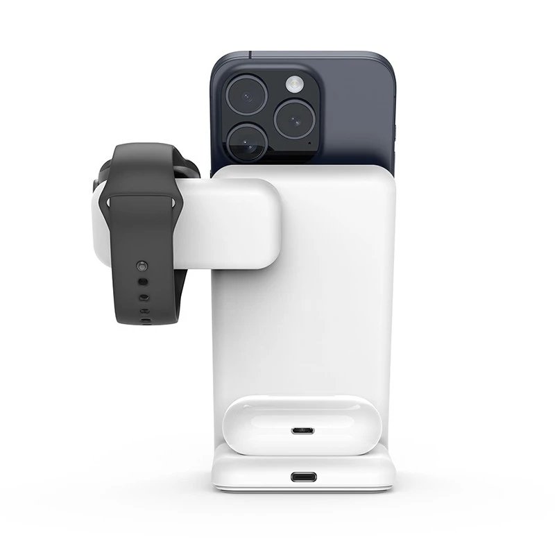 „Crong MagSpot Pivot“ stovas – „MagSafe“ įkroviklis, skirtas „Apple iPhone“, „Apple Watch“ ir „AirPods“ ausinėms, „Snow“ baltos spalvos