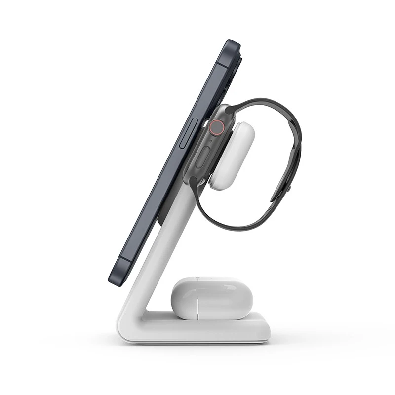 „Crong MagSpot Pivot“ stovas – „MagSafe“ įkroviklis, skirtas „Apple iPhone“, „Apple Watch“ ir „AirPods“ ausinėms, „Snow“ baltos spalvos
