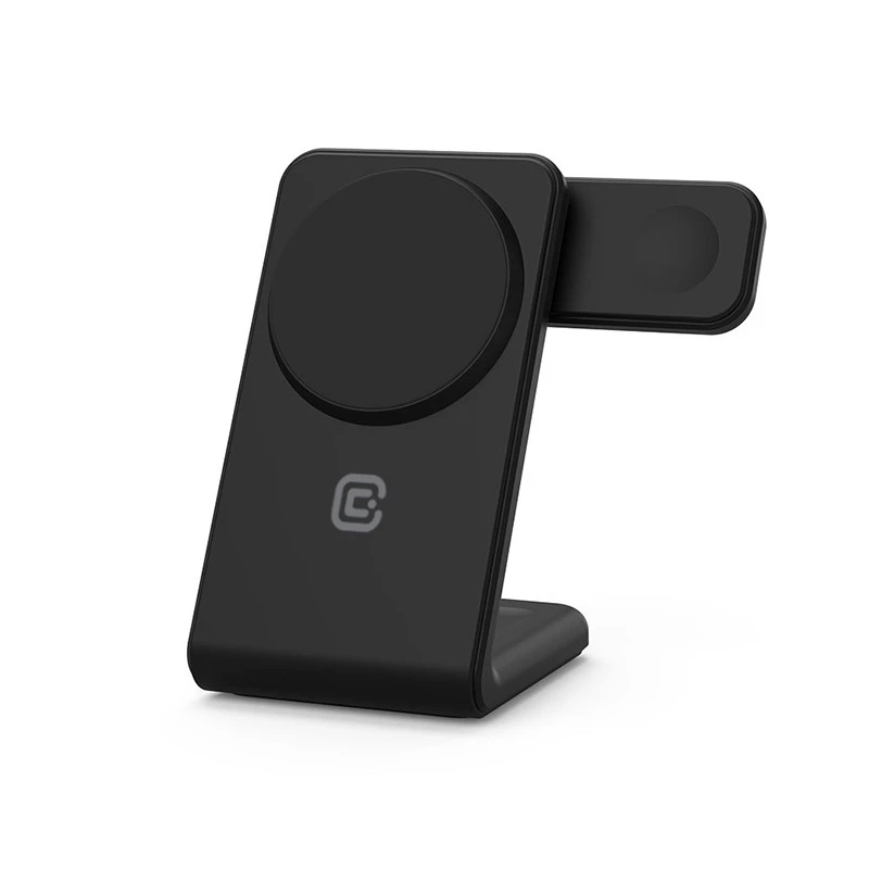 Crong MagSpot Pivot Stand - MagSafe įkroviklis for Apple iPhone, Apple Watch and AirPods Shadow juodos spalvos