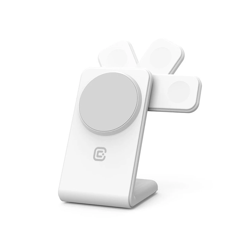 „Crong MagSpot Pivot“ stovas – „MagSafe“ įkroviklis, skirtas „Apple iPhone“, „Apple Watch“ ir „AirPods“ ausinėms, „Snow“ baltos spalvos