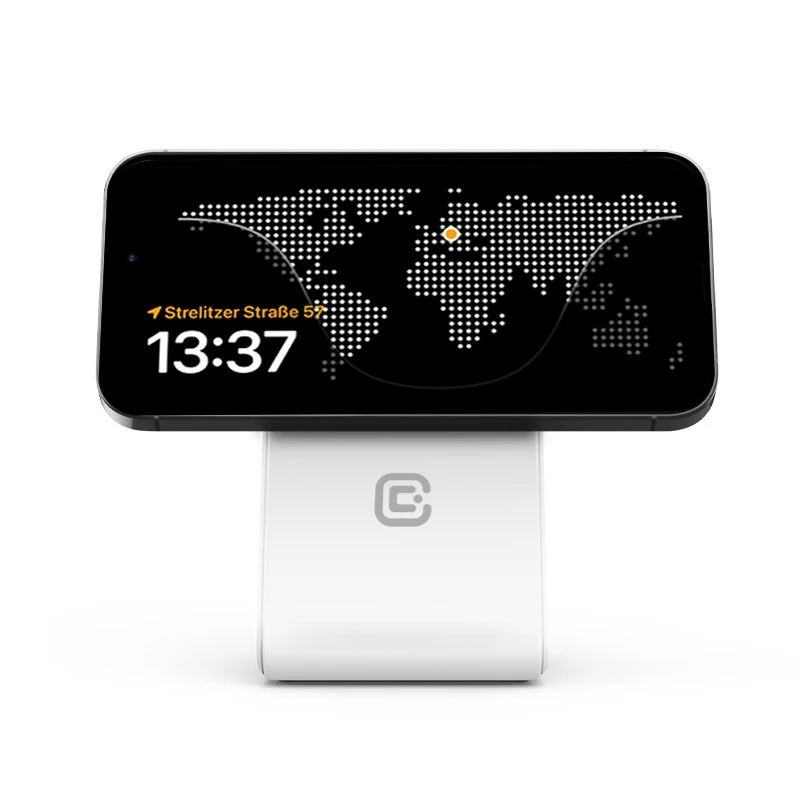 „Crong MagSpot Pivot“ stovas – „MagSafe“ įkroviklis, skirtas „Apple iPhone“, „Apple Watch“ ir „AirPods“ ausinėms, „Snow“ baltos spalvos