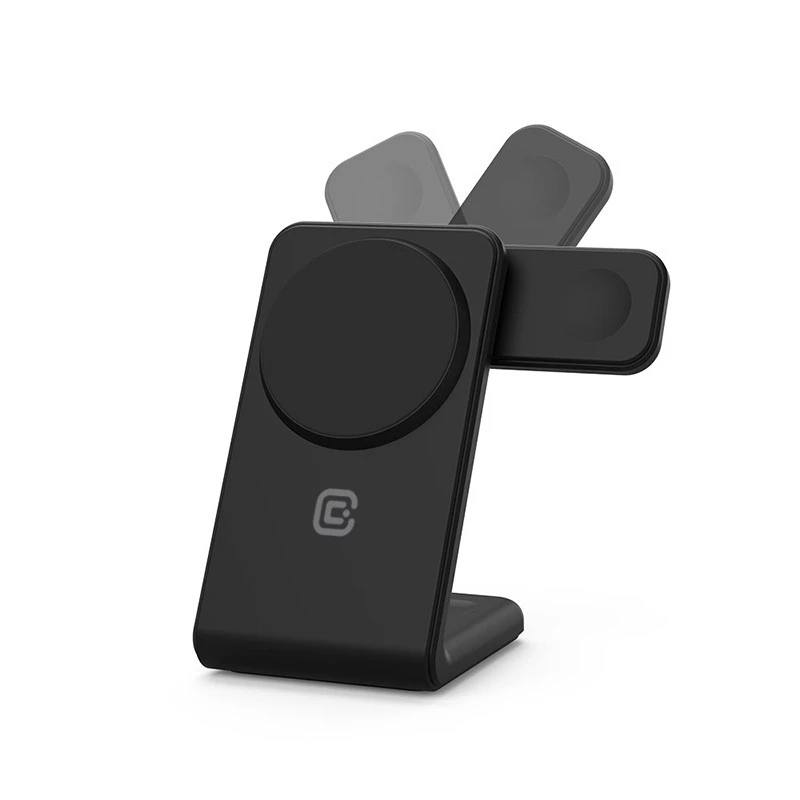 Crong MagSpot Pivot Stand - MagSafe įkroviklis for Apple iPhone, Apple Watch and AirPods Shadow juodos spalvos