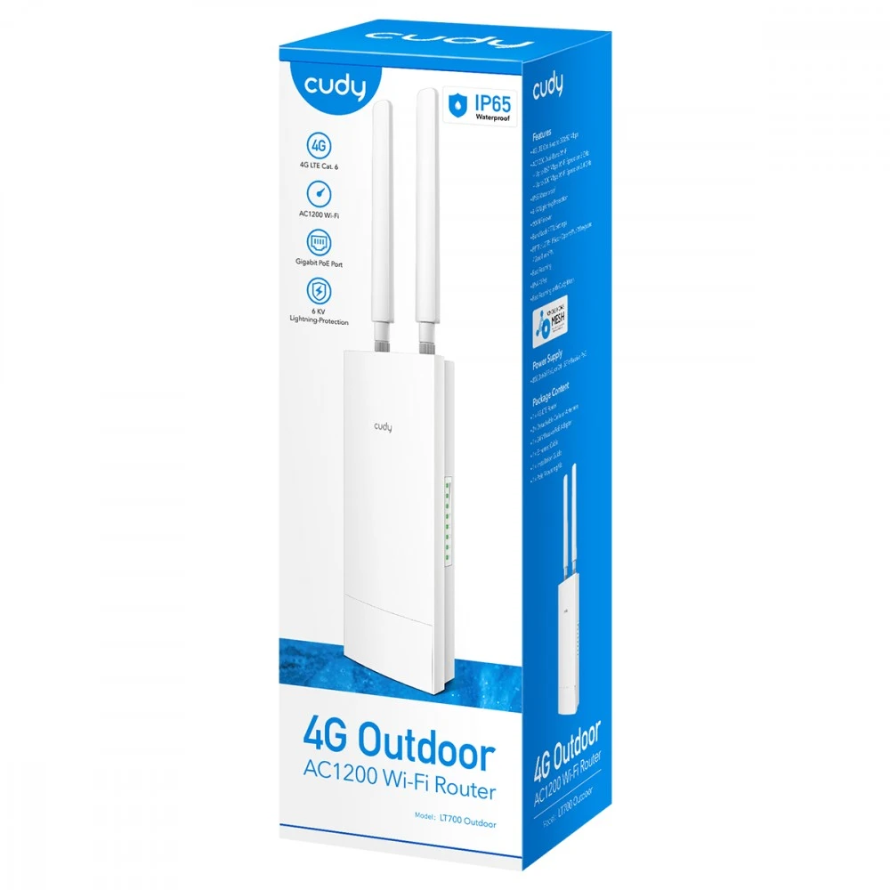„Cudy“ vidinis/išorinis 4G Cat 6 AC1200 Wi-Fi maršrutizatorius, LT700 lauko 1.0 belaidis maršrutizatorius, gigabito eterneto dviejų dažnių (2,4 GHz / 5 GHz) Baltas
