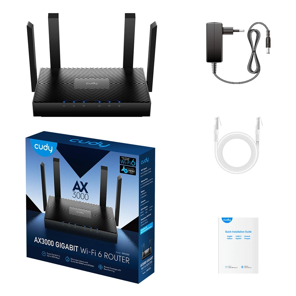 Belaidis Maršrutizatorius - Cudy WR3000 Gigabit Dual-Band 2.4/5 GHz Juodas