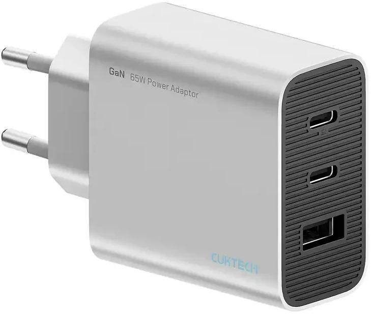 Cuktech 65 W GaN 2 x USB-C 1 x USB-A sieninis įkroviklis – pilkas