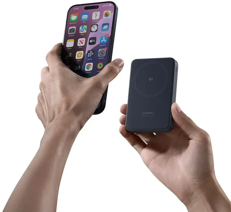 Cuktech WPB100 10000 mAh Qi2 magnetinė išorinė baterija 30W su stovu – juoda