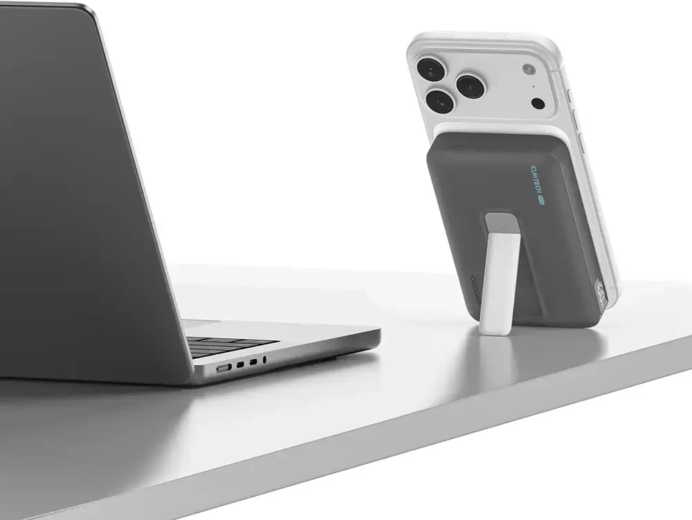 Cuktech WPB100 10000 mAh Qi2 magnetinė išorinė baterija 30W su stovu – juoda