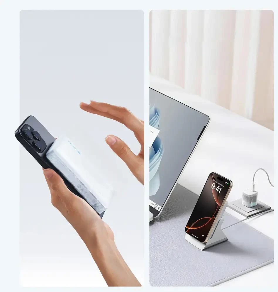Cuktech WPB100N 20W 10000mAh magnetinė išorinė baterija su stovu – balta